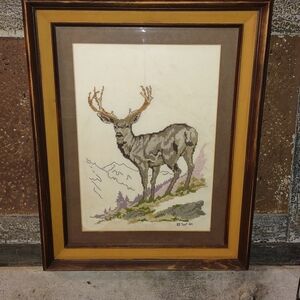 1984 Framed Cross Stitch of Buck Deer